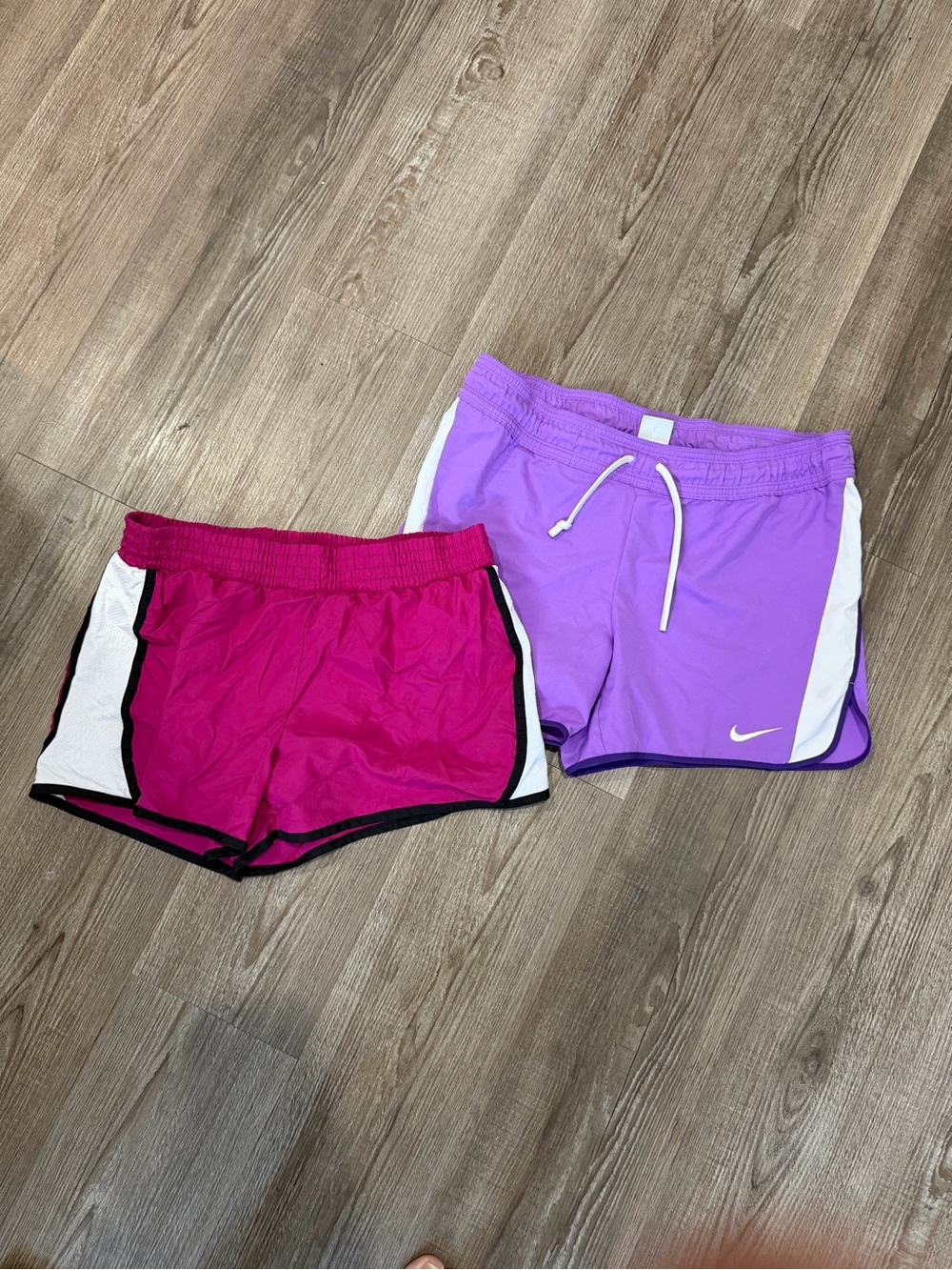 Set of 2 athletic shorts pink tec-gear and purple Nike size medium